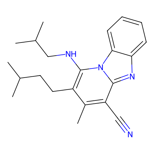 3-methyl-2-(3-methylbutyl)-1-[(2-methylpropyl)amino]pyrido[1,2-a]benzimidazole-4-carbonitrile structure