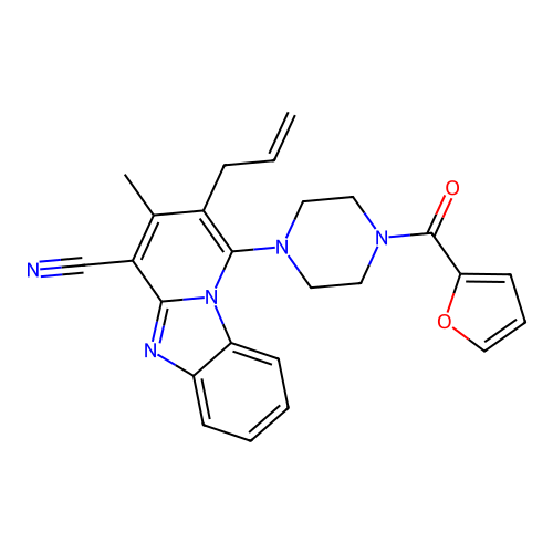 1-[4-(furan-2-carbonyl)piperazin-1-yl]-3-methyl-2-prop-2-enylpyrido[1,2-a]benzimidazole-4-carbonitrile structure