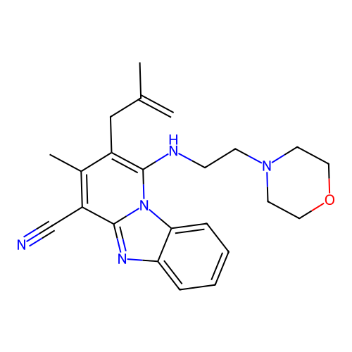 3-methyl-2-(2-methylallyl)-1-((2-morpholinoethyl)amino)benzo[4,5]imidazo[1,2-a]pyridine-4-carbonitrile structure