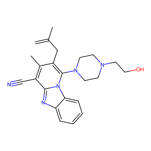 1-(4-(2-hydroxyethyl)piperazin-1-yl)-3-methyl-2-(2-methylallyl)benzo[4,5]imidazo[1,2-a]pyridine-4-carbonitrile structure