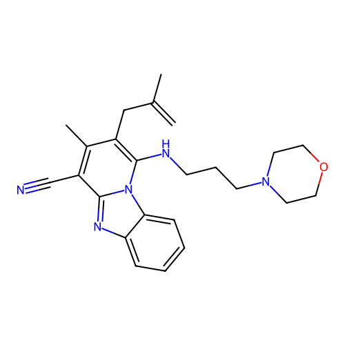 3-methyl-2-(2-methylprop-2-en-1-yl)-1-{[3-(morpholin-4-yl)propyl]amino}pyrido[1,2-a]benzimidazole-4-carbonitrile structure