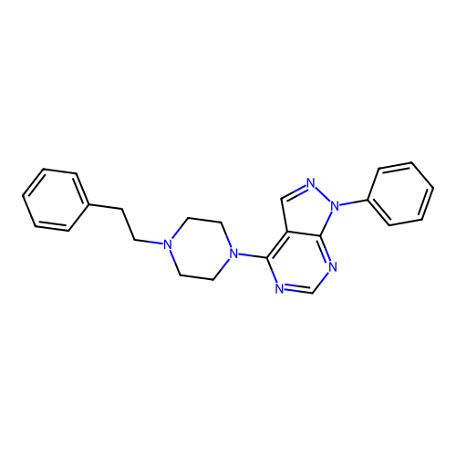 1-phenyl-4-[4-(2-phenylethyl)-1-piperazinyl]-1H-pyrazolo[3,4-d]pyrimidine structure