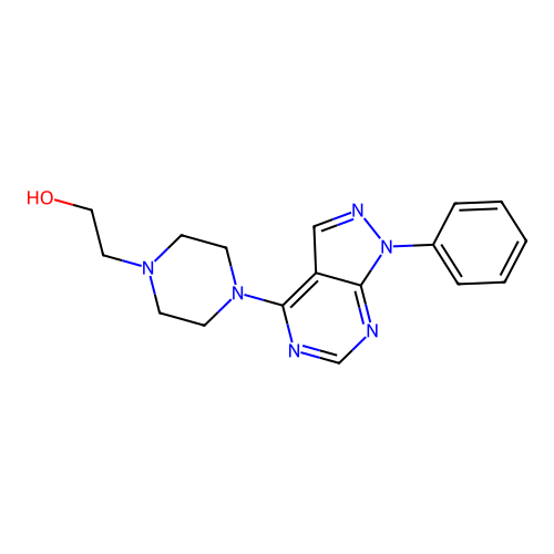 2-(4-(1-phenyl-1H-pyrazolo[3,4-d]pyrimidin-4-yl)piperazin-1-yl)ethanol structure