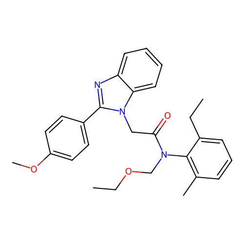 N-(ethoxymethyl)-N-(2-ethyl-6-methyl-phenyl)-2-[2-(4-methoxyphenyl)benzoimidazol-1-yl]acetamide structure