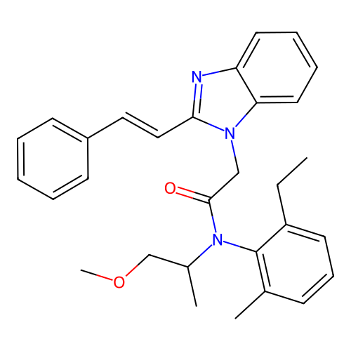 N-(2-ethyl-6-methylphenyl)-N-(1-methoxypropan-2-yl)-2-{2-[(E)-2-phenylethenyl]-1H-benzimidazol-1-yl}acetamide structure