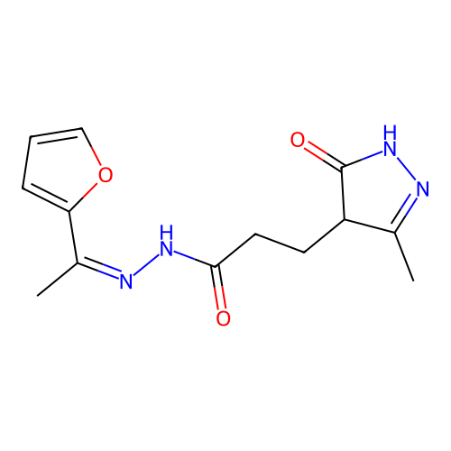 (Z)-N'-(1-(furan-2-yl)ethylidene)-3-(3-methyl-5-oxo-4,5-dihydro-1H-pyrazol-4-yl)propanehydrazide structure