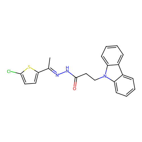 3-(9H-carbazol-9-yl)-N'-[(1E)-1-(5-chlorothiophen-2-yl)ethylidene]propanehydrazide structure