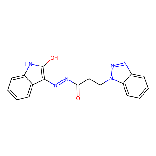 3-(benzotriazol-1-yl)-N'-(2-oxoindol-3-yl)propanehydrazide structure