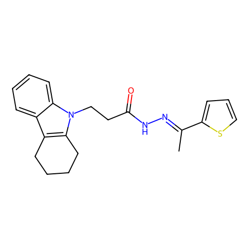 3-(1,2,3,4-tetrahydro-9H-carbazol-9-yl)-N'-[(1E)-1-(thiophen-2-yl)ethylidene]propanehydrazide structure