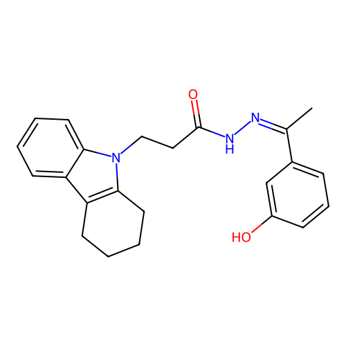 N-[(Z)-1-(3-hydroxyphenyl)ethylideneamino]-3-(1,2,3,4-tetrahydrocarbazol-9-yl)propanamide structure