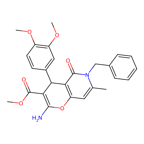 methyl 2-amino-6-benzyl-4-(3,4-dimethoxyphenyl)-7-methyl-5-oxo-5,6-dihydro-4H-pyrano[3,2-c]pyridine-3-carboxylate structure