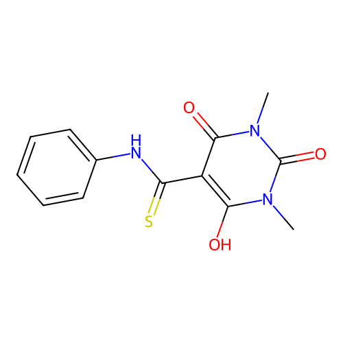 5-[anilino(sulfanyl)methylidene]-1,3-dimethyl-1,3-diazinane-2,4,6-trione structure