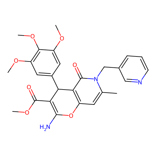 methyl 2-amino-7-methyl-5-oxo-6-(pyridin-3-ylmethyl)-4-(3,4,5-trimethoxyphenyl)-5,6-dihydro-4H-pyrano[3,2-c]pyridine-3-carboxylate structure