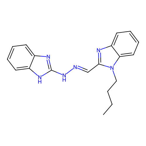 (E)-2-((2-(1H-benzo[d]imidazol-2-yl)hydrazono)methyl)-1-butyl-1H-benzo[d]imidazole structure