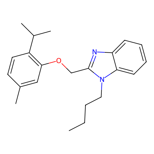 1-butyl-2-{[5-methyl-2-(propan-2-yl)phenoxy]methyl}-1H-benzimidazole structure