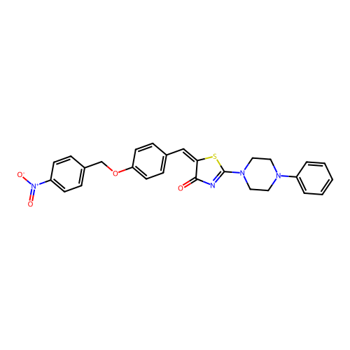 (E)-5-(4-((4-nitrobenzyl)oxy)benzylidene)-2-(4-phenylpiperazin-1-yl)thiazol-4(5H)-one structure