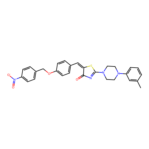 (E)-5-(4-((4-nitrobenzyl)oxy)benzylidene)-2-(4-(m-tolyl)piperazin-1-yl)thiazol-4(5H)-one structure
