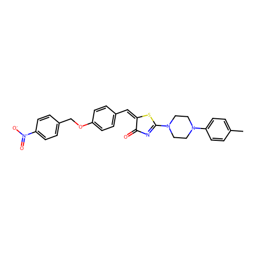 (E)-5-(4-((4-nitrobenzyl)oxy)benzylidene)-2-(4-(p-tolyl)piperazin-1-yl)thiazol-4(5H)-one structure