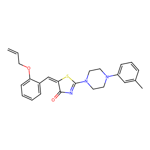 (5E)-2-[4-(3-methylphenyl)piperazin-1-yl]-5-[2-(prop-2-en-1-yloxy)benzylidene]-1,3-thiazol-4(5H)-one structure