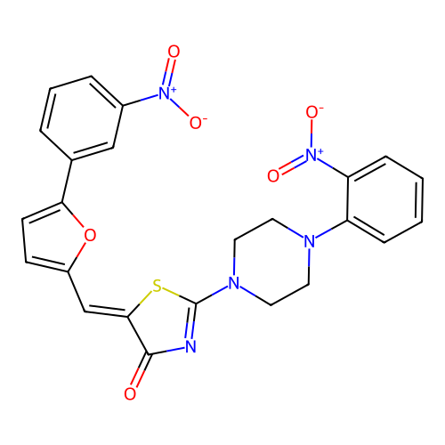 (Z)-5-((5-(3-nitrophenyl)furan-2-yl)methylene)-2-(4-(2-nitrophenyl)piperazin-1-yl)thiazol-4(5H)-one structure