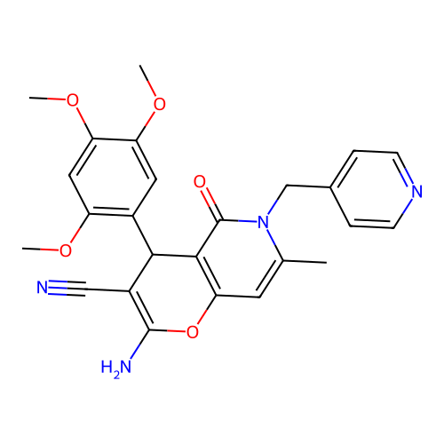 2-amino-7-methyl-5-oxo-6-(pyridin-4-ylmethyl)-4-(2,4,5-trimethoxyphenyl)-5,6-dihydro-4H-pyrano[3,2-c]pyridine-3-carbonitrile structure