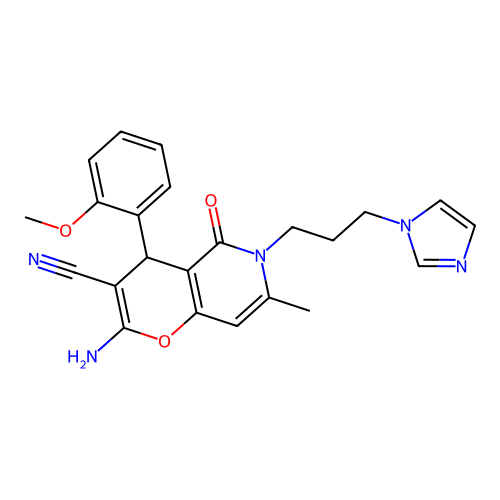 2-amino-6-(3-imidazol-1-ylpropyl)-4-(2-methoxyphenyl)-7-methyl-5-oxo-4H-pyrano[3,2-c]pyridine-3-carbonitrile structure