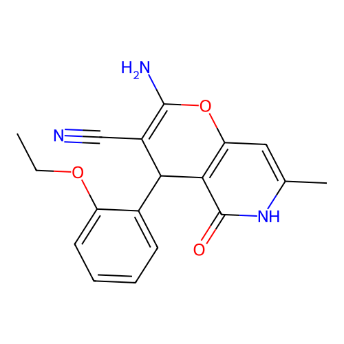 2-amino-4-(2-ethoxyphenyl)-7-methyl-5-oxo-5,6-dihydro-4H-pyrano[3,2-c]pyridine-3-carbonitrile structure