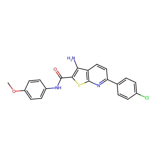 3-amino-6-(4-chlorophenyl)-N-(4-methoxyphenyl)thieno[2,3-b]pyridine-2-carboxamide structure