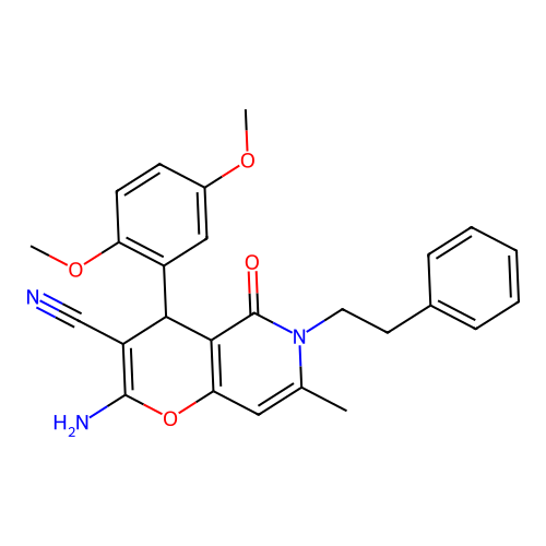 2-amino-4-(2,5-dimethoxyphenyl)-7-methyl-5-oxo-6-(2-phenylethyl)-5,6-dihydro-4H-pyrano[3,2-c]pyridine-3-carbonitrile structure