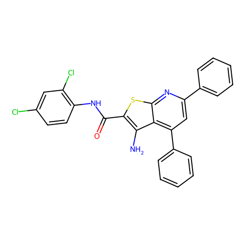 3-amino-N-(2,4-dichlorophenyl)-4,6-diphenylthieno[2,3-b]pyridine-2-carboxamide structure