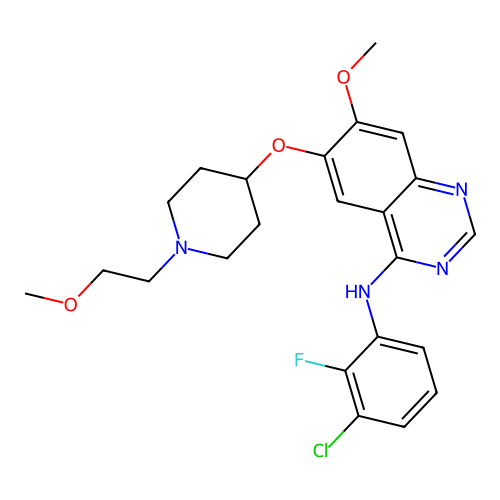 4-(3-chloro-2-fluoroanilino)-7-methoxy-6-{[1-(2-methoxyethyl)piperidin-4-yl]oxy}quinazoline structure