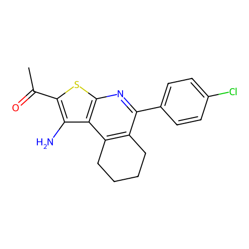 1-(1-amino-5-(4-chlorophenyl)-6,7,8,9-tetrahydrothieno[2,3-c]isoquinolin-2-yl)ethanone structure
