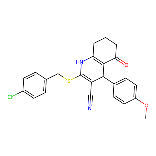 2-[(4-chlorobenzyl)sulfanyl]-4-(4-methoxyphenyl)-5-oxo-1,4,5,6,7,8-hexahydroquinoline-3-carbonitrile structure
