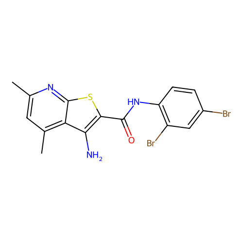 3-amino-N-(2,4-dibromophenyl)-4,6-dimethylthieno[2,3-b]pyridine-2-carboxamide structure