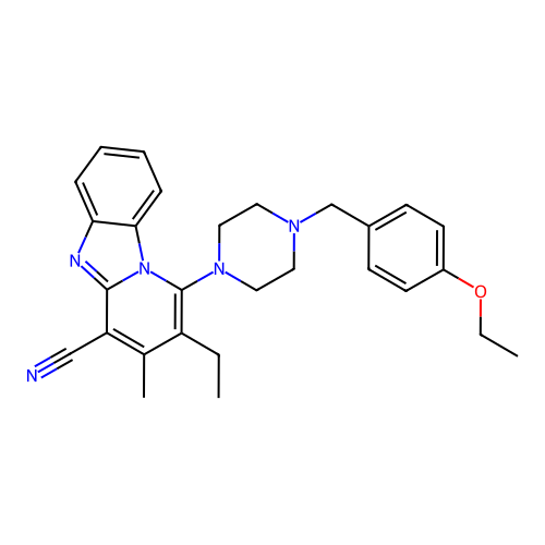 1-(4-(4-ethoxybenzyl)piperazin-1-yl)-2-ethyl-3-methylbenzo[4,5]imidazo[1,2-a]pyridine-4-carbonitrile structure