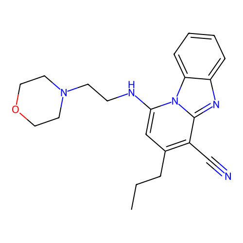 1-((2-morpholinoethyl)amino)-3-propylbenzo[4,5]imidazo[1,2-a]pyridine-4-carbonitrile structure