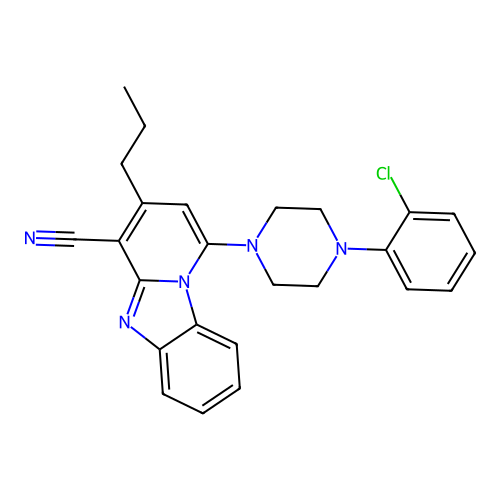 1-[4-(2-chlorophenyl)piperazin-1-yl]-3-propylpyrido[1,2-a]benzimidazole-4-carbonitrile structure