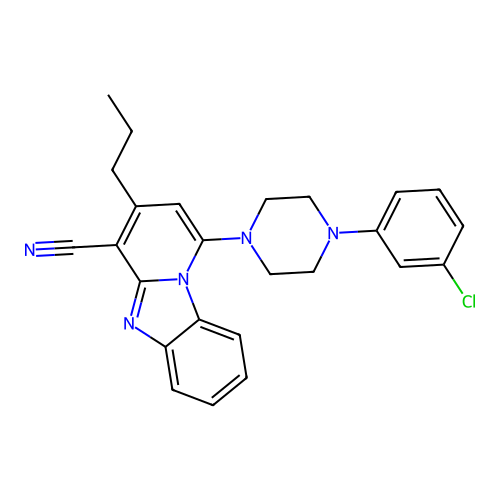 1-[4-(3-chlorophenyl)piperazin-1-yl]-3-propylpyrido[1,2-a]benzimidazole-4-carbonitrile structure