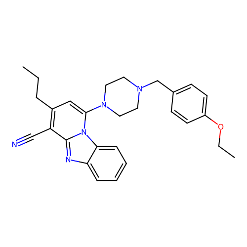 1-(4-(4-ethoxybenzyl)piperazin-1-yl)-3-propylbenzo[4,5]imidazo[1,2-a]pyridine-4-carbonitrile structure