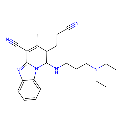 2-(2-cyanoethyl)-1-{[3-(diethylamino)propyl]amino}-3-methylpyrido[1,2-a]benzimidazole-4-carbonitrile structure