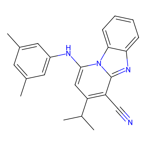1-((3,5-dimethylphenyl)amino)-3-isopropylbenzo[4,5]imidazo[1,2-a]pyridine-4-carbonitrile structure