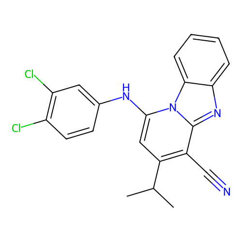 1-((3,4-dichlorophenyl)amino)-3-isopropylbenzo[4,5]imidazo[1,2-a]pyridine-4-carbonitrile structure