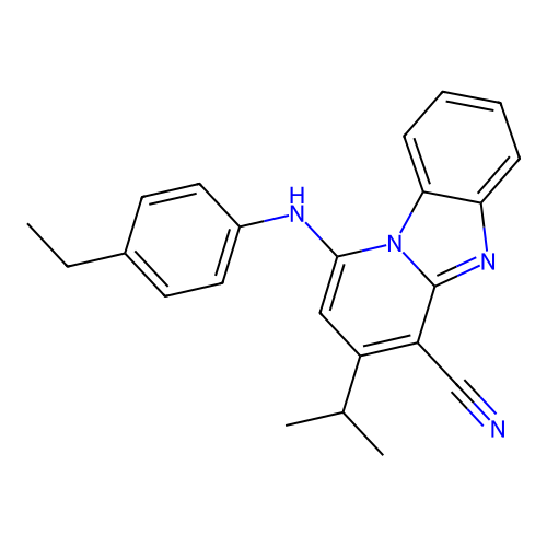 1-(4-ethylanilino)-3-propan-2-ylpyrido[1,2-a]benzimidazole-4-carbonitrile structure
