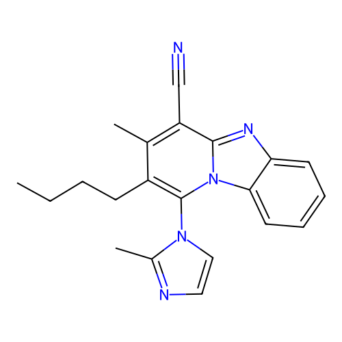 2-butyl-3-methyl-1-(2-methyl-1H-imidazol-1-yl)pyrido[1,2-a]benzimidazole-4-carbonitrile structure