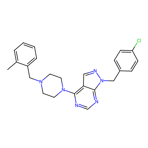 1-(4-chlorobenzyl)-4-(4-(2-methylbenzyl)piperazin-1-yl)-1H-pyrazolo[3,4-d]pyrimidine structure