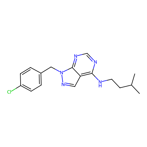1-(4-chlorobenzyl)-N-isopentyl-1H-pyrazolo[3,4-d]pyrimidin-4-amine structure