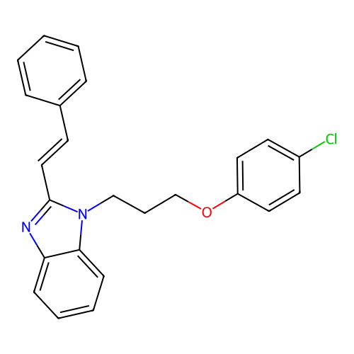 1-[3-(4-chlorophenoxy)propyl]-2-[(E)-2-phenylethenyl]-1H-benzimidazole structure