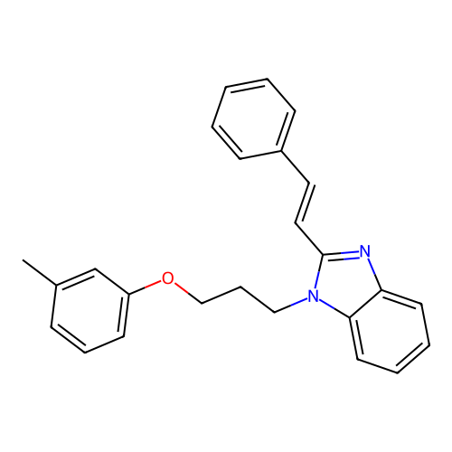 1-[3-(3-methylphenoxy)propyl]-2-[(E)-2-phenylethenyl]-1H-benzimidazole structure