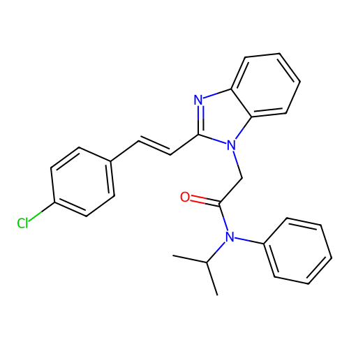 2-[2-[(E)-2-(4-chlorophenyl)ethenyl]benzimidazol-1-yl]-N-phenyl-N-propan-2-ylacetamide structure