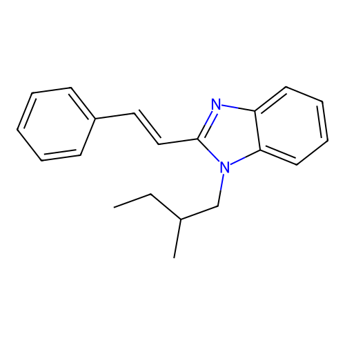 2-((1E)-2-phenylvinyl)-1-(2-methylbutyl)benzimidazole structure
